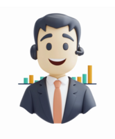 Friendly Male Customer Support Agent with Headset and Bar Graphs Showing Data Analysis png