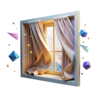 extraordinary creative Open Window with Curtains Billowing in Wind Element with Transparent Background detailed png