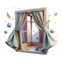 wonderful artistic Open Window with Curtains Billowing in Wind Element with Transparent Background high resolution png