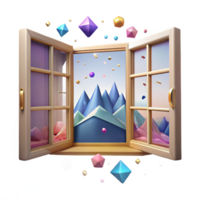 beautiful artistic Open Window with View of Mountains Cutout Transparent Background png