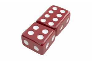 Red Dice Pair Overlapping with White Dots on Transparent Background for Gaming and Design png