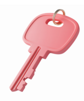Stylish Pink Key 3D Render Featuring Modern Design and Glossy Finish for Home Security Themes png