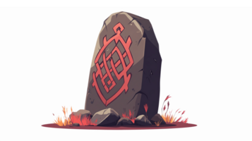 Ancient Stone Monument with Mystical Symbol Surrounded by Wild Grass on Transparent Background png