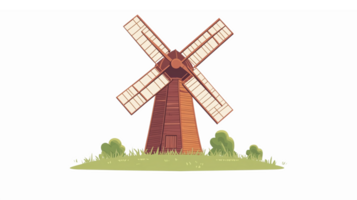 Rustic Wooden Windmill Surrounded by Lush Greenery on a Transparent Background png
