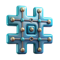 serene modern A stylized hashtag symbol made of interconnected circuit boards, detailed png