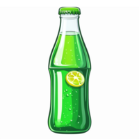 Refreshing Green Soda Bottle with Lime Slice and Bubbles on Transparent Background png