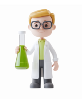 Cartoon Scientist Character Holding Green Flask in Lab Coat for Education and Science Themes png