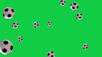 lot of football, soccer ball movie and rotating randomly 3d animation on green screen background video
