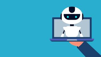 Animation of AI Robot Becoming Virtual Assistant with Blue Background Copy Space video