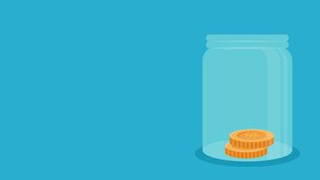 Animation of Income Business Investment with the Concept of Money Stored in a Jar. Blue background Copy Space video