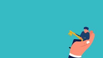 Animation of Person Carrying Flying Keys in Big Hand with Symbols of Being the Key to Success as an Entrepreneur video