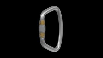 Carabiner Clip Rotating on a Transparent Background. Seamless Loop. 4K video