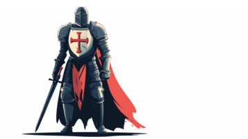 Medieval Knight in Armor with Sword and Red Cape Standing Boldly with Shield png