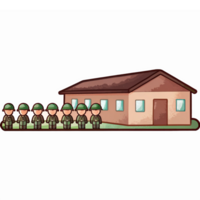 Soldiers in Uniform Standing in Line Beside a Military Barracks Building with a Green Lawn png