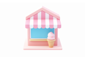 Charming Ice Cream Shop Building with Pink Stripes and Ice Cream Cone on Transparent Background png