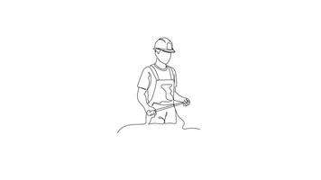 Hand Drawn One Line Animation Of A Construction Worker Measuring Vertical Distance Using A Measuring Tape, Continuous Outline Drawing. Concept of Precision, Construction, and Measurement Work. video