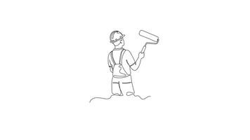 Hand Drawn One Line Animation Of A Painter Working With A Paint Roller, Continuous Outline Drawing. Concept of Painting, Home Renovation, Artistic Expression, Craftsmanship, and Skill. video