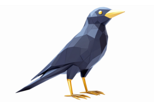 Polygonal Black Bird with Yellow Beak featuring a Transparent Background for Modern Design png