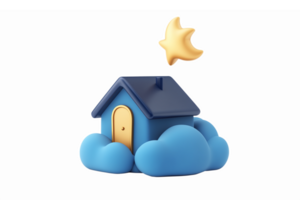 Dreamy Cartoon House Surrounded by Clouds and a Star for Imaginative Design Concepts png