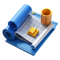 serene artistic Blueprints, architectural drawings, rolled up high quality png