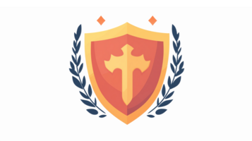 Stylized Shield Emblem with Cross and Laurel Wreath for Security and Protection Themes png