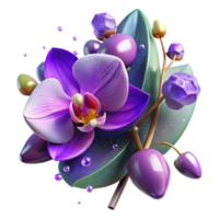 elegant creative Purple Orchid Stem with Multiple Blooms Isolated original png