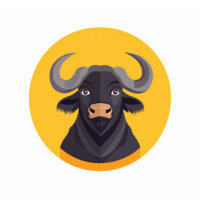 Bold Buffalo Head with Distinctive Horns on Vibrant Yellow Background for Sports and Branding png