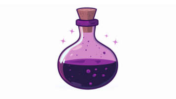 Magical Purple Potion Flask with Sparkles and Translucent Bottle Design png