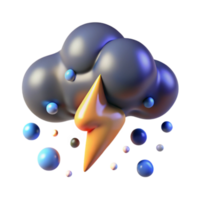 dramatic classic Rain Cloud with Lightning Bolt Transparent Background high resolution png