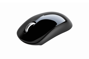 Elegant Black Wireless Computer Mouse with Smooth Surface Reflection for Modern Tech Setup png