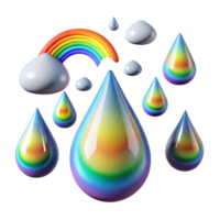 extraordinary modern Rain Drops with Rainbow Reflection Transparent Background png