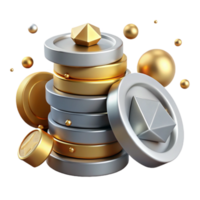wonderful modern Realistic Stack of Coins Silver and Gold Isolated png
