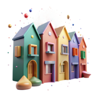 elegant rustic Row of Townhouses with Colorful Facades Cutout Element high resolution png