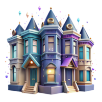 beautiful traditional Row of Victorian Houses with Bay Windows Cutout Element original png