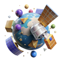 wonderful vintage Satellite Orbiting Earth Isolated on Transparent Background with Ground View high quality png