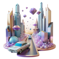 elegant contemporary Sci Fi City Street Night Scene Transparent Background high resolution png
