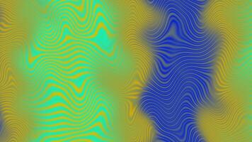 A dynamic, wavy pattern with flowing lines in a gradient of green, yellow, and blue, creating a liquid-like texture. The design is abstract and vibrant, making it suitable for digital media, creative video