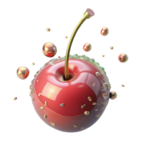 elegant artistic Single Cherry with Stem Cutout on Transparent Background exclusive png
