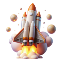 beautiful traditional Space Shuttle Launch Sequence Isolated on Transparent Background with Flame Trail png