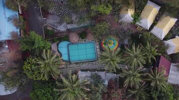 Aerial view of a resort in Bali with pool coconut trees video