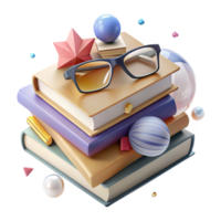 beautiful abstract Stack of Books with Eyeglasses Top View Isolated genuine png