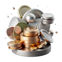 dramatic rustic Stack of Coins Gold Color Transparent Background high quality png