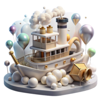 beautiful artistic Steamboat Transparent Background with White Smoke authentic png