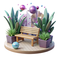 stunning vintage Urban Garden with Bench and Planters Transparent Background authentic png