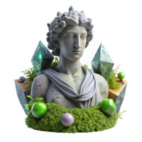 dramatic traditional Weathered Stone Statue with Moss Isolated Element authentic png