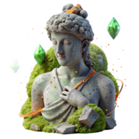 magnificent vintage Weathered Stone Statue with Moss Isolated Element authentic png