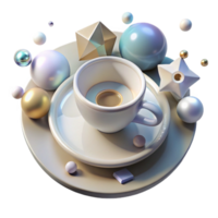 serene minimalist White Teacup with Saucer Top View Isolated on Transparent Background authentic png