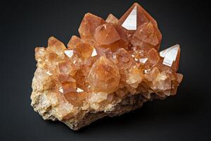 Aragonite crystals form naturally in intricate, needle-like clusters or hexagonal shapes photo
