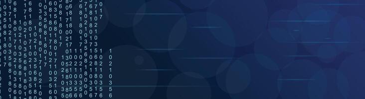 Empty tech-themed banner with binary code, dark purple-blue background, and glowing stripes vector