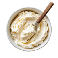 Fresh Creamy Butter in a Bowl with a Wooden Spoon on a Plain Background for Culinary and Cooking Themes png
